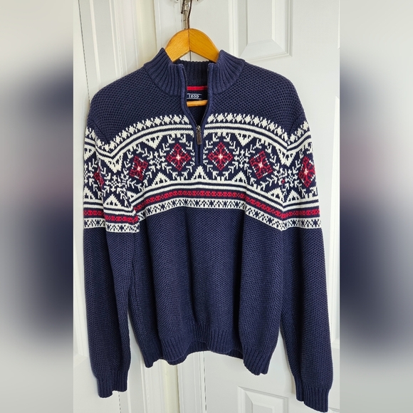 Izod XXL Men's Fair Isle Quarter Zip Sweater - Picture 1 of 5